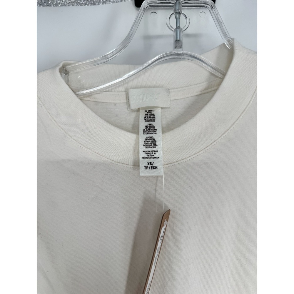 SKIMS Boyfriend Long Sleeve T Shirt Womens Size XS Marble Crewneck Off White - Picture 3 of 5